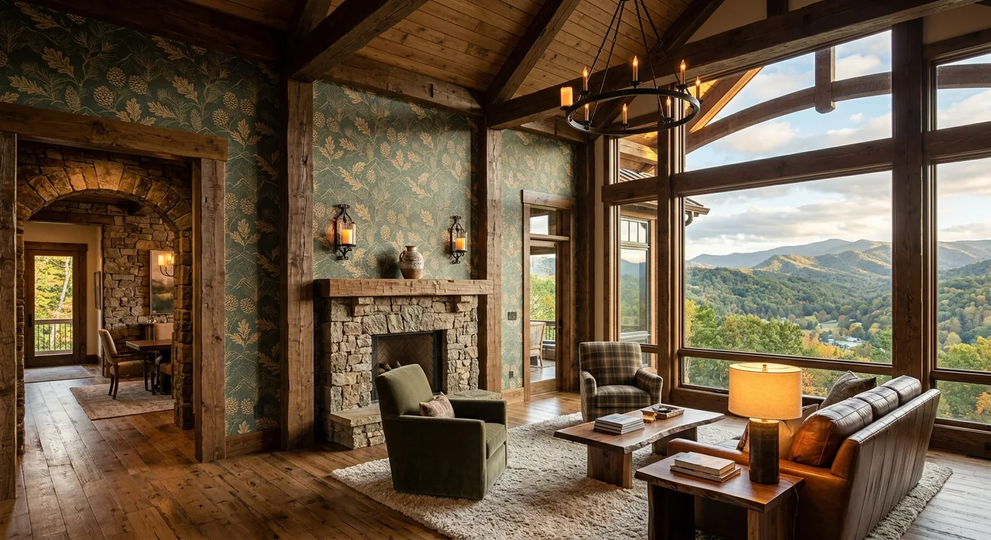 Warm, thoughtfully layered living room interior